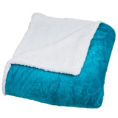 a blue and white blanket on a white background