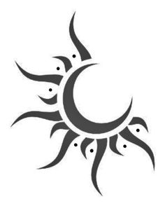 the sun and two birds are depicted in this black and white tattoo design on a white background