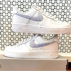 Custom “Bling” Air Force One All Sizes Available Can Be Done With Any Color Swartski Crystals Message Me To Get Your Custom Pair!! Box Included White Rhinestone Round Toe Sneakers, Sporty White Sneakers With Rhinestones, White Custom Sneakers With Rhinestones And Round Toe, White Custom Lace-up Sneakers With Rhinestones, White Lace-up Custom Sneakers With Rhinestones, White High-top Custom Sneakers With Rhinestones, Blazer Shoes, Nike Vapormax Plus, Maroon Nike