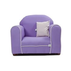 a purple chair with two pillows on it