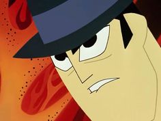 an animated image of a man wearing a fedora and looking at something with eyes wide open