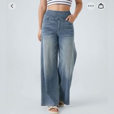 Just Bought These Fabulous Soft Stretchy Jeans And They Are Just A Little Too Big And Long For Me So My Loss Is Your Gain! Only Tried On Once And Never Worn. Misplaced The Tag So Too Much Trouble To Try And Send Back But They Are The Best So I’m Reordering Them In A Medium. I Am 5’8 And 140 Lbs For Reference. Wide Leg Work Pants, High Waisted Wide Leg Jeans, Quoi Porter, Knit Denim, Leg Work, Bleach Wash, Floral Pants, Grey Denim, Pullover Shirt