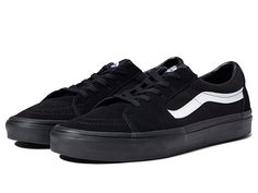 Vans SK8-Low - Shoes : Contrast Black/White : Show them on what being old school is all about with the classic Vans SK8-Low shoes! Classic skate shoes in a storied low-profile sneaker silhouette with uppers of canvas or suede and canvas. Padded collar and footbed for added comfort, fit, and superior shock absorption. Cotton drill lining provides excellent breathability and extra comfort. Side stripe detailing offers iconic skateboard style. Die-cut EVA insert for added support. Vulcanized constr Vans Sneakers With Contrast Sole For Sports, Vans Vulcanized Sole Sneakers For Streetwear, Vans Streetwear Sneakers With Vulcanized Sole, Vans Sneakers With Vulcanized Sole For Streetwear, Vans Low-top Sneakers With Contrast Sole, Lace-up Canvas Shoes With Contrast Sole For Skateboarding, High-top Skateboarding Sneakers With Contrast Sole, Vans Urban Sneakers With Contrast Sole, High-top Sneakers With Contrast Sole For Skateboarding