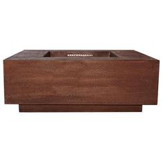 a wooden box with two sinks in it on top of a white background and the bottom is made out of concrete