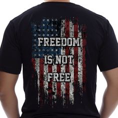 Freedom Is Not Free Veteran Military T-shirt Printed in the USA Design is printed on the back of the shirt with a small Skull Society logo on front left chest. T-shirt is printed on 100% Preshrunk Ultra Cotton. OUR GUARANTEE If you don't have a positive experience for ANY reason, we will do WHATEVER it takes to make sure you are 100% SATISFIED with your purchase. Buying items online should be a pleasant experience. We want you to realize that there is ZERO risk in buying something and trying it Casual Black T-shirt Made In Usa, Patriotic Black T-shirt With Letter Print, American Style Pre-shrunk Cotton T-shirt, Black Cotton T-shirt Made In Usa, Made In Usa Tri-blend Graphic Tee, Tri-blend Graphic Tee Made In Usa, Usa Made Tri-blend Graphic Tee, Cotton T-shirt Made In Usa For Streetwear, Casual Streetwear T-shirt Made In Usa