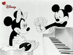 mickey and minnie mouse playing the piano together