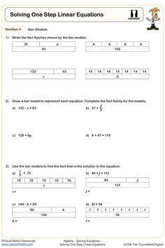 the worksheet for adding one step linears with numbers and fraction notations