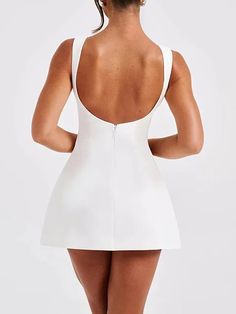 Washing instructions: Hand Wash Composition: Spandex, Polyester, Natural Fiber Designer Style ID: FP20080073 Backless Dress Summer, Backless Tank Top, Mode Tips, Elegant Mini Dress, Playful Style, High Neck Designs, Backless Mini Dress, Solid Color Dress