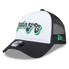 Stay shaded in throwback style with this Austin FC New Era A-Frame Trucker 9FORTY hat. It features the club's name in distressed print across the front for a retro-inspired look. The trendy five-panel design and snapback closure make this Austin FC hat the perfect finish on match day.Stay shaded in throwback style with this Austin FC New Era A-Frame Trucker 9FORTY hat. It features the club's name in distressed print across the front for a retro-inspired look. The trendy five-panel design and sna Retro Trucker Hat For Baseball Season Streetwear, Throwback Trucker Hat For Streetwear, Retro Black Trucker Hat For Sports, Adjustable Curved Brim Trucker Hat Throwback Style, Spring Sports Baseball Cap With Short Brim, Retro Snapback Hat With Short Brim For Streetwear, Spring Hip Hop Trucker Hat For Streetwear, Retro Short Brim Snapback Hat For Streetwear, Casual Trucker Hat For Sports Events In Spring