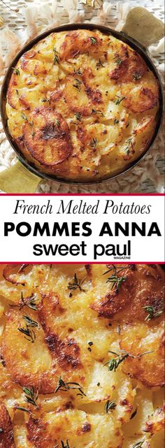 the cover of french mellie potatoes, with text overlaying that reads pommes anna sweet pail