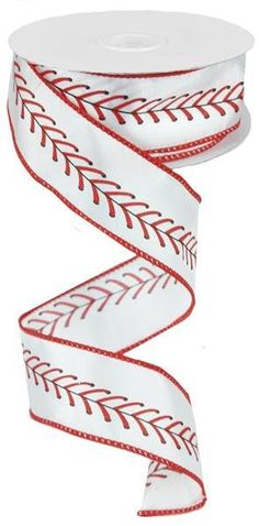 1.5 Baseball Stitching Ribbon - 10yds - RG1798 - The Wreath Shop Baseball Stitching, Baseball Stitch, Wreath Supplies, Ribbon Wreath, Wreath Bow, Wired Ribbon, Ribbon Colors, Red Ribbon, Deco Mesh