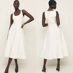 Brand New Without Price Tag Size: L Color: Ivory Underarm:19.5" Across Waist:16.5"Across Hip:22.5" Across Length From Shoudler To Hem: 51" Designed With A Polished Look, Reformation’s Mikol Midi-Dress Features A Scoopneck And Sleek Fit-And-Flare Silhouette. Scoopneck Sleeveless Concealed Side Zip Closure 88% Cotton/12% Spandex Hand Wash Made In Usa White Midi-length Workwear Dress, White Midi Length Dress For Work, Classic White Knee-length Dress, Classic White Knee-length Midi Dress, Chic White A-line Midi Dress, Classic White Midi Dress, White Classic Midi Dress, Classic White Sleeveless Midi Dress, White A-line Dress For Work