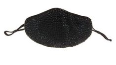 a black beaded face mask on a white background