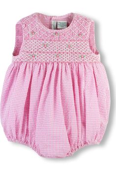 Dress your little princess in style with our Smocked Floral Pink Seersucker Baby Girl Bubble Romper. Adorable, comfortable, and perfect for any occasion! Shop now! Smocked Bubble Romper, Smocked Baby Girl Dresses, Smocked Baby Clothes, Southern Baby, Bubble House, Smocked Baby Dresses, Pink Seersucker, Bubble Romper, Smock Dress