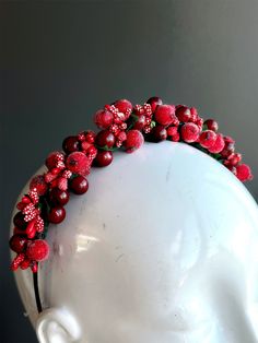 This holly berry headband is the perfect accessory for a Christmas party outfit! C U S T O M I Z A T I O N Get in touch for custom orders! S I Z E  Adult size but can also fit children. S H I P P I N G -  Processed same day or within 24 hours.  1-2 day guaranteed delivery, add item to cart, click shipping tab for rates.  Pls leave a check out note with your need date & contact number  Msg for delivery time frames (Include your state/country) C O N T A C T  Text: 1-516-654-4643 Email: Lanai.ink6 Whimsical Red Headband Style Headpiece, Red Whimsical Headband Style Headpiece, Whimsical Christmas Party Headband, Holiday Headband Gift, Christmas Festive Headband Headpiece, Festive Red Headband, Festive Christmas Headband, Adjustable Red Winter Headband, Adjustable Red Headband For Winter