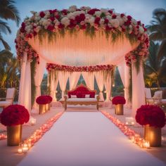 beautiful floral wedding decoration Wedding Decoration Red And White, Red And White Mandap Decor, Red And White Wedding Mandap, Red Mandap Decor, Shadi Mandap Decoration, Red Indian Wedding Decor, Mandap Designs Indian, Hindu Wedding Decorations Indian Theme, Phere Mandap Decoration