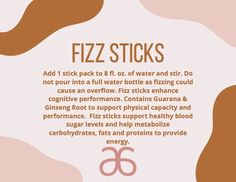 an advertisement for fizz sticks on a pink and brown background with the words fizz sticks