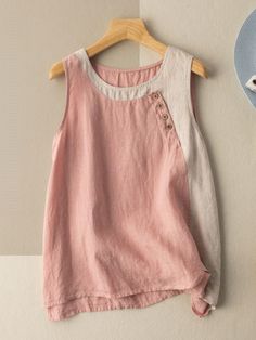 Women's Summer New Arts Style Women Clothing Sleeveless Tank Tops Cotton Linen Casual Top Femme Vintage Tank Top Large Size Linen Tops Women Summer Outfits, Summer Blouses For Women, Loose Dress Pattern, Korean Shirt, Linen Vest, Vintage Tank Top, Asymmetrical Blouse, Linen Casual, Summer Tank Tops