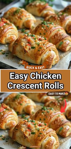 easy chicken crescent rolls with cheese and herbs on top