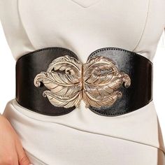 Brand New And Absolutely Gorgeous Black Faux Leather Wide Width Belt With A Stretchy Elastic Waistband And Large Gold Tone Metal Buckle Closure. 4" At The Widest Point And Can Stretch 26"-42" Metal Buckles, Black Faux Leather, Gold Tone Metal, Gold Tones, Faux Leather, Buckle, Women Accessories, Elastic, Leather