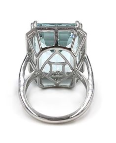 14K White Gold Ring with 62 Round Diamonds 0.52 carat and One Center Step Cut Emerald Shape Aquamarine 23.94 carats. White Gold Aquamarine Ring, Step Cut, Aquamarine Rings, 14k White Gold Ring, White Gold Ring, White Gold Rings, Estate Jewelry, Statement Ring, Gold Watch