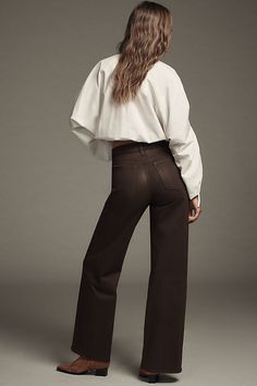 Denim, decoded: This fall, we’re digging denim in every corner of our closet – especially Mia by Joe's Jeans, offering an easy fitted high-rise and wide-leg. | Petite Mia Coated High-Rise Wide-Leg Jeans by Joe's Jeans in Brown, Women's, Size: 32 P, Cotton/Elastane/Modal at Anthropologie Coated Jeans, Jeans Petite, High Rise Wide Leg Jeans, Brown Jeans, Brown Coat, Joes Jeans, Wide Leg Jeans, Jean Coat, Leg Jeans