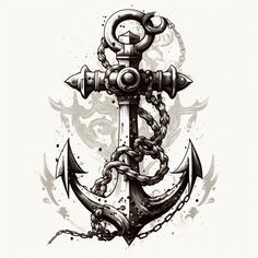 an anchor and chain tattoo design on a white background