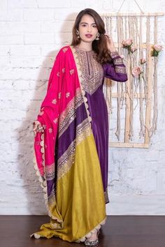 Shop for Vasavi Shah Purple Bamberg Silk Dori Embroidered Anarkali Set for Women Online at Aza Fashions Punjabi Suit Boutique, Embroidered Anarkali, Palazzo Set, Designer Kurtis, Indian Suits, Kurta With Pants, Boutique Fashion, Suit Designs, Kurta Designs