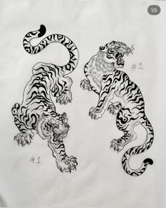 two white tiger tattoo designs on paper