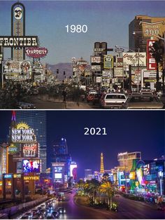 before and after photos of neon signs in las vegas, nevada city with the year 1950