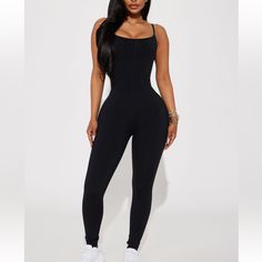 New W/ Tags (Nwt) Fashion Nova All About Wellness Active Sport Jumpsuit Black Size: M Scoop Neck 72% Nylon 25% Spandex Sporty Moisture-wicking Jumpsuits For Gym, Workout Jumpsuit With Built-in Bra And High Stretch, Stretch Moisture-wicking Jumpsuits And Rompers For Sports, Black Sleeveless Sporty Jumpsuit/romper, Fashion Nova Jumpsuits & Rompers, Fashion Nova Pants, Jumpsuit Fashion, Black Jumpsuit, Scoop Neck