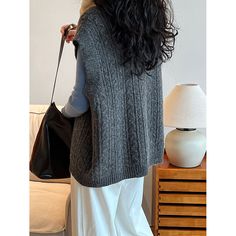 V-Neck Knitted Vest Cardigan Fabric: 42% acrylic + 31% nylon + 27% polyester Size: M, L Multiple Color Selections: Camel, Gray  Season: Spring, Fall, Winter, Vest Cardigan, Knitted Vest, Cardigan Vest, Knit Vest, Multiple Color, Season Spring, Free Size, Camel, The Selection