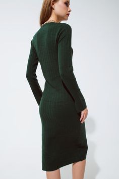 Embrace timeless elegance with our Elegance Redefined Midi Green Ribbed Knit Dress, a piece that beautifully marries sophistication with comfort. Ideal for various occasions, this dress is a versatile addition to your wardrobe, ensuring you always step out in style. Model’s Measurements and Fit: The stunning model gracefully wears a size S, showcasing the dress’s true-to-size fit. Her measurements of 31-23-35 and height of 5'10'' demonstrate how the dress hugs the body in a flattering manner, em