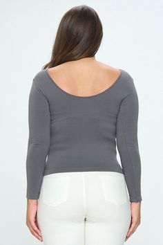 Women's Solid Color Seamless Reversible Long Sleeve Top• Reversible Scoop-neck or V-neck• Ultra Soft• Curve-Hugging• Long Sleeve• Body Contouring• Stretchy Knit• Machine Wash• Imported 92% Nylon / 8% Spandex OS:- One size fits most 0-14 OS Curvy:- One size fits most plus 16-22 Rachel Clark, Knit Machine, Body Contouring, Long Sleeve Top, Style Guides, Scoop Neck, Long Sleeve Tops, Sleeve Top, Solid Color