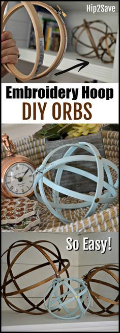 the instructions for how to make wooden hoop diy orbs are shown in three different pictures