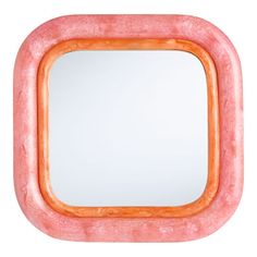 an orange and pink square shaped mirror on a white background