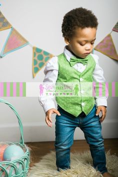 Lime Green White Dot Vest is fully lined, handmade with care and 100% cotton fabrics.  The Vest has a 3-button front closure. The finished vest is roomy enough to accommodate a shirt underneath. Please see Approximate Finished Measurements below. The matching pre-tied Bow Tie has an adjustable band attached with a hook-and-loop closure. Interested in other colors or sizes? Click on REQUEST CUSTOM ORDER and we'll work together to create a listing for this item to your specifications. Not sure abo Ring Bearers, Cake Smash Outfit, Pre Tied Bow Tie, A Hook, Clothing Sets, Diaper Cover, Boys Clothing, Other Colors, 9 And 10