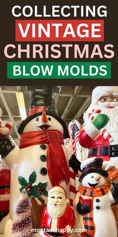 Blow Mold Christmas Display, Vintage Christmas Blow Molds, Vintage Blow Molds Christmas, Christmas Blow Molds Display, Vintage Outdoor Christmas Decor, Vintage Blow Molds, Vintage Christmas Displays, Christmas Display Ideas, Christmas Blow Molds