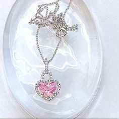 Nwot Nickel Free Sterling Silver Stamped 925 Necklace & Sterling Silver Gorgeous Pink Heart Pendant (Both Stamped) * New, Never Worn * Great Gift Especially For Those Who Love Hearts Necklace & Pendant Are Sterling Silver/ Stamped 925, Pave Crystals Are Cz Well Made But Not Heavy Feeling 16" Chain, 9" Drop W/ Pendant Thank You For Visiting ! Pink Sterling Silver Open Heart Necklace, Pink Sterling Silver Heart Necklace, Dainty Style, Pink Sterling Silver Dainty Heart Necklace, Dainty Pink Heart Sterling Silver Necklace, Pink Sterling Silver Heart Necklace For Her, Pink Sterling Silver Heart Necklace As Gift For Her, Pink Sterling Silver Heart Cut Necklace, Pink Sterling Silver Heart Pendant Necklace, Sterling Silver Necklaces With Clasp For Valentine's Day