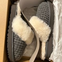 Grey Knit Slipper, Wool On Inside Ugh Slippers Gray, Ugg Cozy Knit Slippers, Ugg Cozy, Purple Slippers, Ugg Dakota Slippers, Knit Slippers, Ugg Dakota, Faux Fur Slippers, Fuzzy Slippers