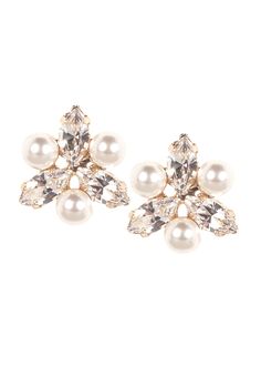 Our Juliette flower studs are a little bouquet of loveliness for your ears. This perfect pearl stud earring is made from a cluster of claw set crystals and pearls. A modern twist on a classic silhouette which can be worn long after your wedding day. Available in either a Rhodium or Gold plate finish 0.98"/25mm wide x 0.98"/2mm long Available in either a post back or clip top backing. Comes with care instructions and custom gift packaging Classic Flower Shaped Earrings For Wedding, Chic Silver Flower Earrings For Wedding, Elegant White Cluster Earrings For Wedding, Chic Flower Jewelry For Weddings, Elegant Flower Cluster Earrings For Formal Occasions, Classic Earrings For Mother Of The Bride, Elegant White Earrings For Mother Of The Bride, Elegant Flower Shaped Earrings, Elegant Flower Bridal Earrings For Wedding