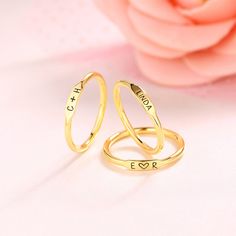 A unique bar shape is designed to highlight the prominent position of the name to show the uniqueness. You can freely create your own lettering or add your favorite symbols. Minimalist Personalized Gold Stackable Rings, Personalized Minimalist Gold Stackable Rings, Gold Minimalist Ring With Custom Name Engraving, Minimalist Gold Engraved Ring With Custom Name, Gold Minimalist Customizable Engraved Ring, Minimalist Customizable Gold Initial Ring, Customizable Minimalist Gold Initial Ring, Minimalist Customizable Gold Engraved Ring, Customizable Minimalist Gold Engraved Ring