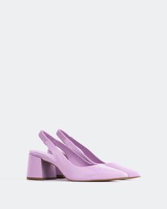 Detail(s):  Pointy Toe Elastic Slingback 2.5" Heel Material(s):  Leather Upper  Padded Insole Handmade in Brazil Color(s):  Lilac Heels Lilac, Lilac Heels, Lilac Shoes, Suede Cowboy Boots, Wedge Flip Flops, How To Stretch Boots, Casual Heels, Boot Pumps, Sandals For Sale