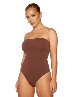 CHOCOLATE|5 Basic Bodysuit, Naked Wardrobe, Straight Neckline, Women's Shapewear, Womens Bodysuit, Favorite Jeans, Shapewear, Snap Closure, Jumpsuit Dress