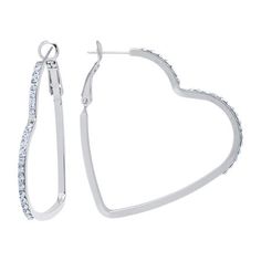 Sparkle and shine best describe these Sparkle Allure pure silver over brass crystal heart hoop earrings. Heart hoop earrings are crafted in pure silver over brass, feature beautiful sparkling crystal stones, 45mm in length and have an omega closure. Wear these crystal heart hoop earrings to dress up any wardrobe choice. Wipe hoop earrings clean with a soft cloth.Features: Nickel FreeEarring Back: OmegaShape: HeartStone Cut: RoundMetal Color: Silver ToneEarring Length: 45mmEarring Width: 2mmCare: Heart-shaped Hoop Earrings For Anniversary, Cubic Zirconia Open Heart Earrings, Sterling Silver Heart Crystal Earrings, Nickel-free Hoop Crystal Earrings, Heart Shaped Hoop Earrings With Ear Wire, Silver Heart Cut Metal Earrings, Nickel Free Silver Hoop Heart Earrings, Silver Nickel-free Heart Hoop Earrings, Silver Nickel-free Hoop Heart Earrings