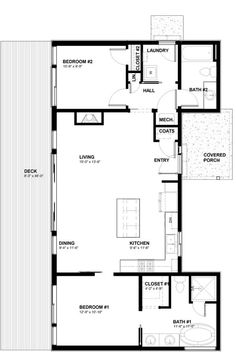 the floor plan for a two bedroom apartment with an attached bathroom and living room area