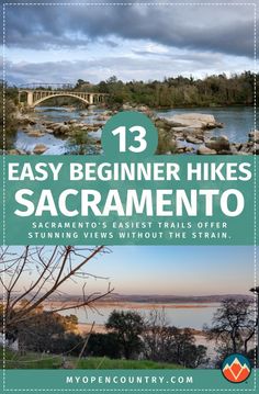 the cover of an easy beginer hikes sacramento, with text overlaying it