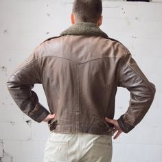 "Warm vintage aviator jacket. It has seven pockets in total and, super warm extended collar and strong zipper closure. Gently distressed and will serve a life-time. Size: label says M, seems like men's (M) and women's (L) PLEASE CHECK ALL MEASUREMENTS BELLOW: Length: 65 cm/ 26\" Shoulder to shoulder: 51 cm/ 20\" Sleeve: 60 cm/ 24\" Chest: 120 cm/ 47\" Condition: very good Fabric: leather, cotton Brand: Gatto * dry clean only Model's height: 181 cm/ 5'9'' Find other great jackets here: https://ww Rugged Brown Leather Jacket For Winter, Rugged Brown Outerwear With Padded Collar, Rugged Leather Jacket With Pockets For Winter, Rugged Long Sleeve Biker Jacket For Winter, Retro Brown Leather Jacket For Winter, Brown Pilot Leather Jacket For Winter, Vintage Distressed Brown Leather Jacket, Retro Winter Biker Jacket For Outdoor, Retro Winter Biker Jacket