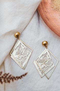 Pahar Handetched Earrings – Artisan & Fox Sterling Silver Etched Gold Earrings, Gold Etched Sterling Silver Earrings, Artisan Etched Drop Earrings, Gold Sterling Silver Earrings With Artistic Design, Artistic Etched Earrings As A Gift, Earring Photoshoot, Morocco Trip, Jewellery Photo, Brass Jewellery