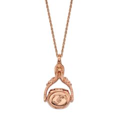 Rose Gold Tone 3 Sided Spinner Locket Necklace 30 Inches Rose Gold Jewelry With Rope Chain For Gift, Heirloom Rose Gold Jewelry For Keepsake, Heirloom Rose Gold Necklace For Keepsake, Heirloom Rose Gold Necklace Keepsake, Elegant Rose Gold Oval Locket Necklace, Antique Locket Necklace With Round Pendant And Adjustable Chain, Antique Locket Necklace With Adjustable Chain, Antique Round Pendant Locket Necklace With Adjustable Chain, Medallion Locket Necklace With Detachable Pendant